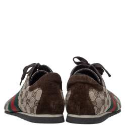 Gucci Beige/Brown GG Canvas and Suede Web Low Top Sneakers Size 41