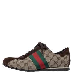 Gucci Beige/Brown GG Canvas and Suede Web Low Top Sneakers Size 41