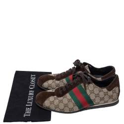 Gucci Beige/Brown GG Canvas and Suede Web Low Top Sneakers Size 41