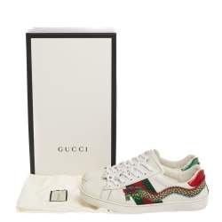 Gucci White Leather Ace Dragon Embroidered Low Top Sneakers Size 41.5