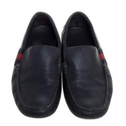 Gucci Blue Leather Web Detail Loafers Size 41.5