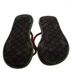Pre Owned Gucci Green Canvas Web Detail Thong Flats Size 45