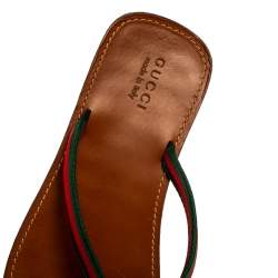 Pre Owned Gucci Green Canvas Web Detail Thong Flats Size 45