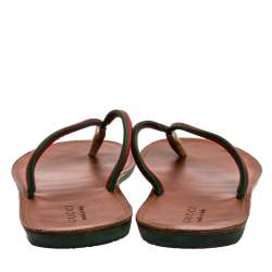 Pre Owned Gucci Green Canvas Web Detail Thong Flats Size 45