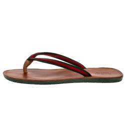 Pre Owned Gucci Green Canvas Web Detail Thong Flats Size 45