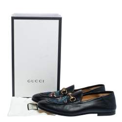 Gucci Black Leather Brixton Wolf Applique Horsebit Loafers Size 45