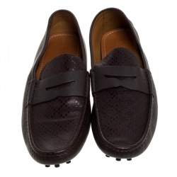 Gucci Brown Diamante Leather Driver Loafers Size 43