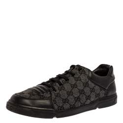 Pre Owned Gucci Grey/Black GG Supreme Canvas And Leather Sneakers Size 43