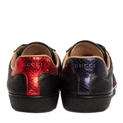 Gucci Black Leather Ace Web Bee Low Top Lace Up Sneakers Size 42.5