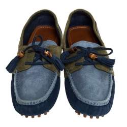 مملوكة مسبقًا حذاء لوفرز غوتشي مزين دلاية شراشيب طراز سليب أون جلد و سويدي ثلاثي اللون مقاس 44.5 