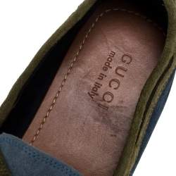 مملوكة مسبقًا حذاء لوفرز غوتشي مزين دلاية شراشيب طراز سليب أون جلد و سويدي ثلاثي اللون مقاس 44.5 