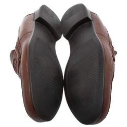 Pre Owned Gucci Brown Leather Web With Interlocking GG Horsebit Detail Loafers Size 45
