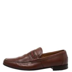 Pre Owned Gucci Brown Leather Web With Interlocking GG Horsebit Detail Loafers Size 45