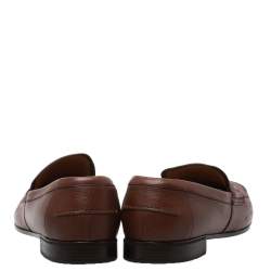 Pre Owned Gucci Brown Leather Web With Interlocking GG Horsebit Detail Loafers Size 45
