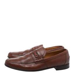Pre Owned Gucci Brown Leather Web With Interlocking GG Horsebit Detail Loafers Size 45