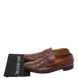Pre Owned Gucci Brown Leather Web With Interlocking GG Horsebit Detail Loafers Size 45
