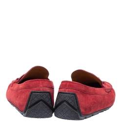 مملوكة مسبقًا Gucci Maroon Suede Leather Horsebit Slip On Loafers Size 43.5