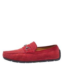 مملوكة مسبقًا Gucci Maroon Suede Leather Horsebit Slip On Loafers Size 43.5