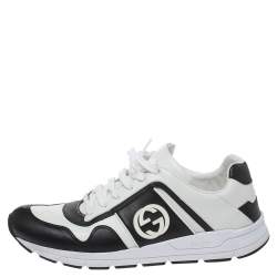Gucci Black/White Leather Interlocking GG Lace Up Low Top Sneakers Size 43