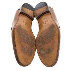 مملوكة مسبقًا حذاء لوفرز غوتشي تفاصيل ديامنت جلد لامع بني مقاس 44.5