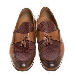 مملوكة مسبقًا حذاء لوفرز غوتشي تفاصيل ديامنت جلد لامع بني مقاس 44.5