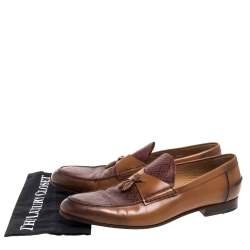 مملوكة مسبقًا حذاء لوفرز غوتشي تفاصيل ديامنت جلد لامع بني مقاس 44.5