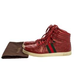 Gucci Red Guccissima Leather Viaggio Web Detail High Top Sneakers Size 42.5
