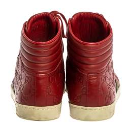 Gucci Red Guccissima Leather Viaggio Web Detail High Top Sneakers Size 42.5