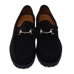 مملوكة مسبقًا Gucci Black Suede 1953 Horsebit Loafers Size 43.5