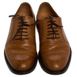 Pre Owned Gucci Tan Bee Brogue Detail Leather Lace Up Oxford Size 44
