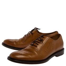 Pre Owned Gucci Tan Bee Brogue Detail Leather Lace Up Oxford Size 44