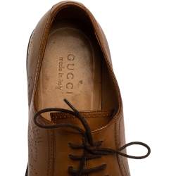 Pre Owned Gucci Tan Bee Brogue Detail Leather Lace Up Oxford Size 44