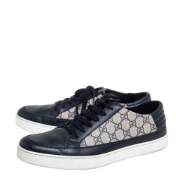 Pre Owned حذاء رياضي غوتشي كانفاس سوبريم جي جي و جلد بيج / أزرق مقاس 45