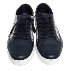 Pre Owned حذاء رياضي غوتشي كانفاس سوبريم جي جي و جلد بيج / أزرق مقاس 45