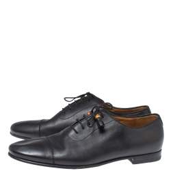 Pre Owned Gucci Black Leather Bamboo Tassel Lace Up Oxfords Size 43