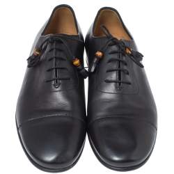 Pre Owned Gucci Black Leather Bamboo Tassel Lace Up Oxfords Size 43