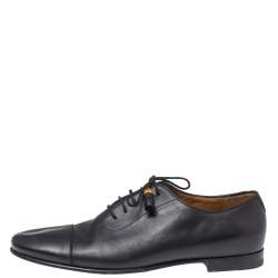 Pre Owned Gucci Black Leather Bamboo Tassel Lace Up Oxfords Size 43