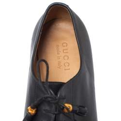 Pre Owned Gucci Black Leather Bamboo Tassel Lace Up Oxfords Size 43