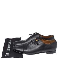 Pre Owned Gucci Black Leather Bamboo Tassel Lace Up Oxfords Size 43