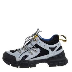 Pre Owned حذاء رياضي غوتشي فلاشترك شبك جلد أسود/ رمادي مقاس 41