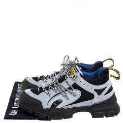 Pre Owned حذاء رياضي غوتشي فلاشترك شبك جلد أسود/ رمادي مقاس 41