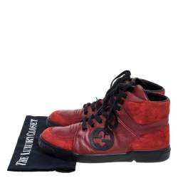 Gucci Red Leather And Suede High-Top Sneakers Size 40