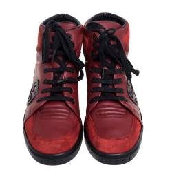 Gucci Red Leather And Suede High-Top Sneakers Size 40