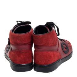 Gucci Red Leather And Suede High-Top Sneakers Size 40