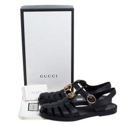 Pre Owned صندل غوتشي فتحة كعب رأس أسد مطاط جي جي أسود مقاس 44