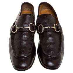 Pre Owned Gucci Brown Guccissima Leather Horsebit Loafers Size 42.5