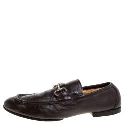 Pre Owned Gucci Brown Guccissima Leather Horsebit Loafers Size 42.5