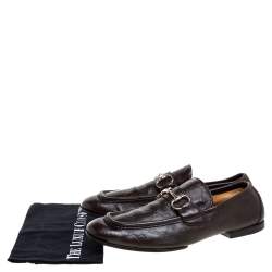 Pre Owned Gucci Brown Guccissima Leather Horsebit Loafers Size 42.5