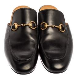 Gucci Black Leather Princetown Horsebit Mules Size 43