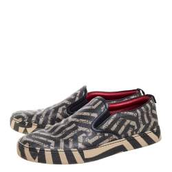 مملوكة مسبقًا Gucci Beige/Black GG Caleido Canvas Dublin Slip-on Sneakers Size 42